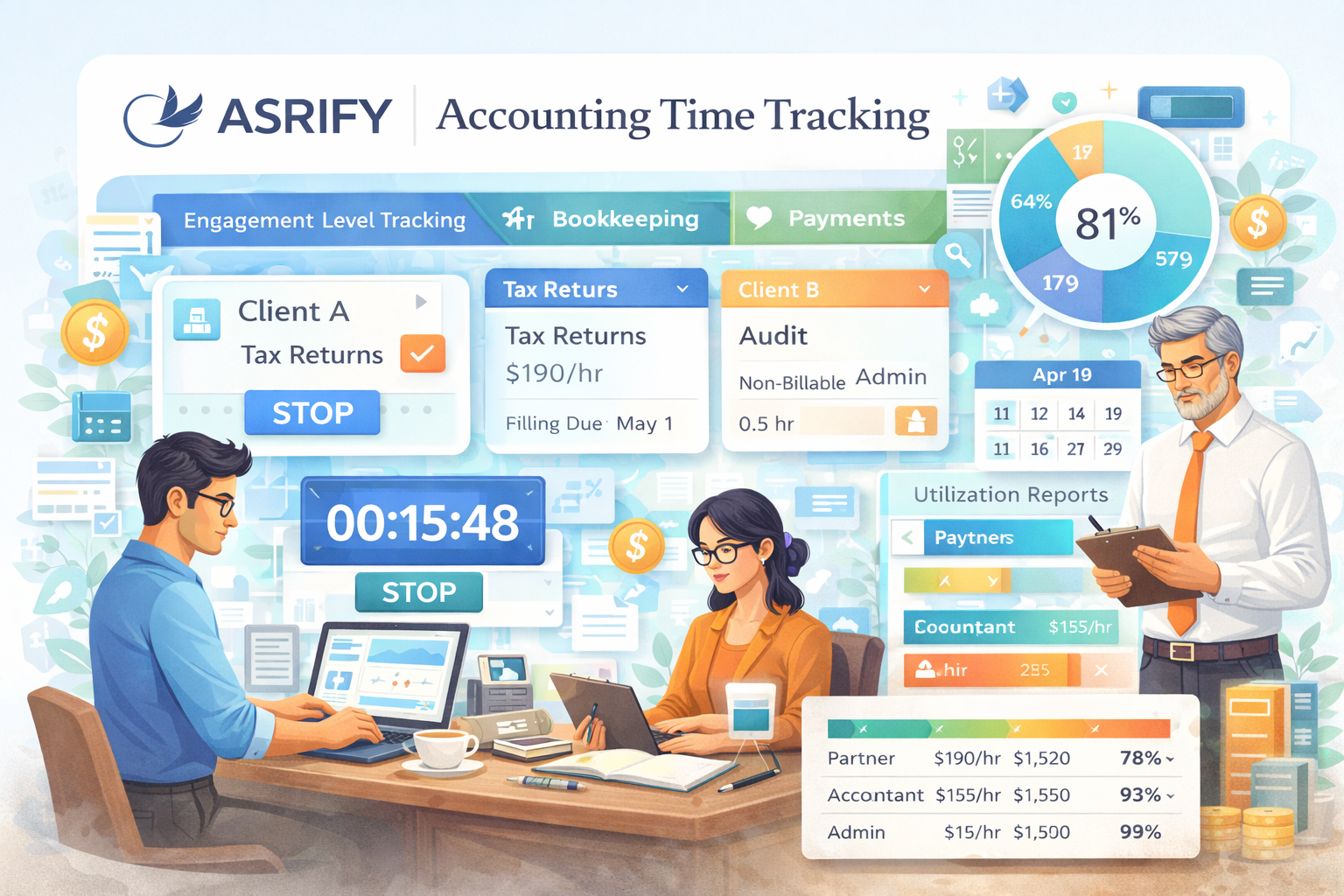Accounting time tracking interface for tax season
