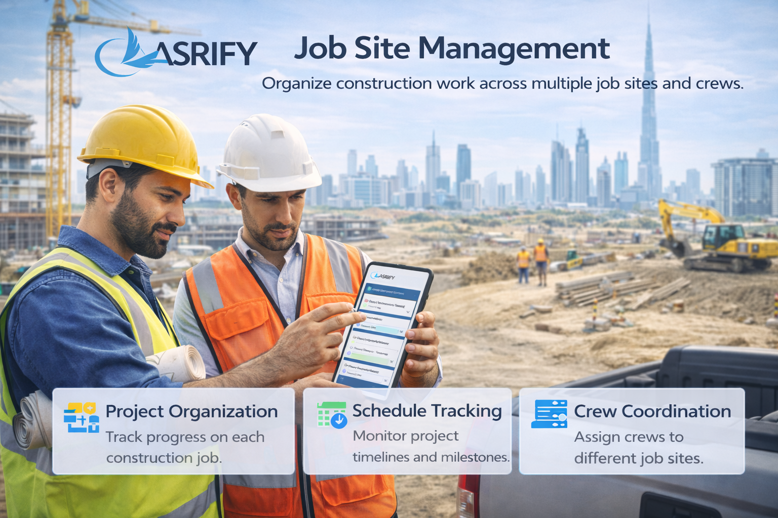 Job site organization and crew coordination management