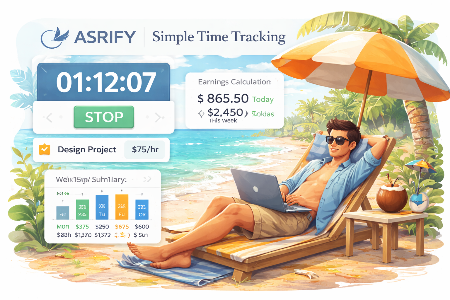 Simple time tracking interface for freelancers