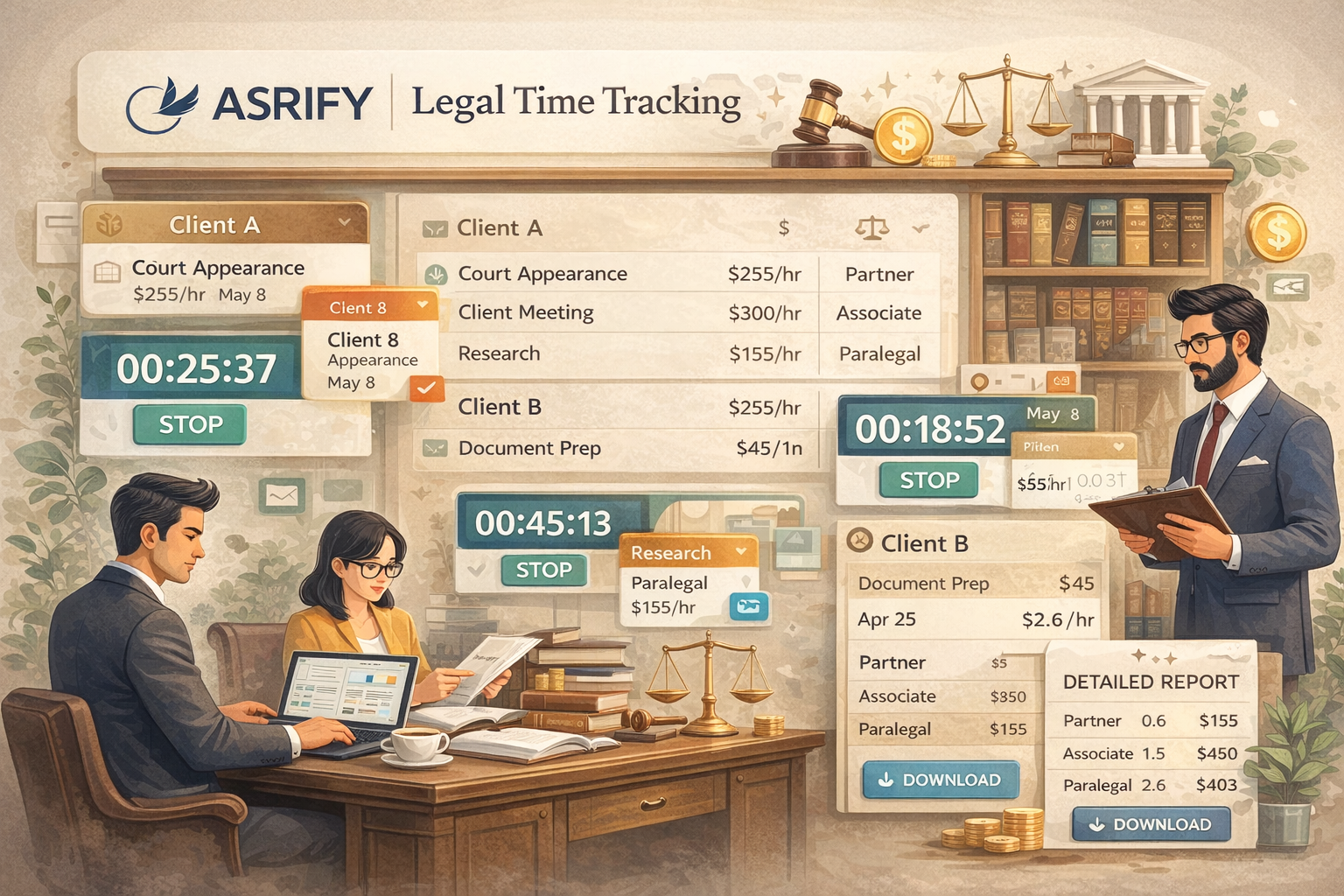 Legal time tracking interface for law firms