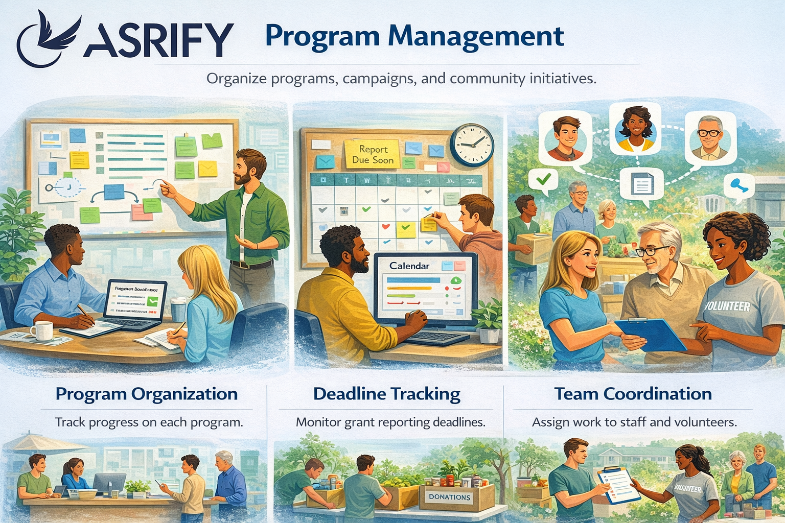Non-profit program management and deadline tracking interface