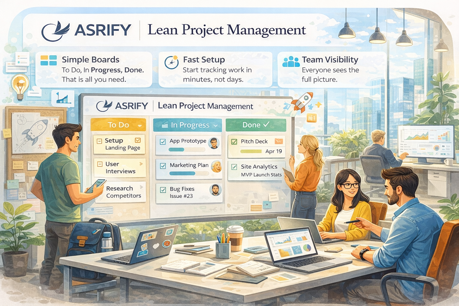 Lean Kanban board for startup project management