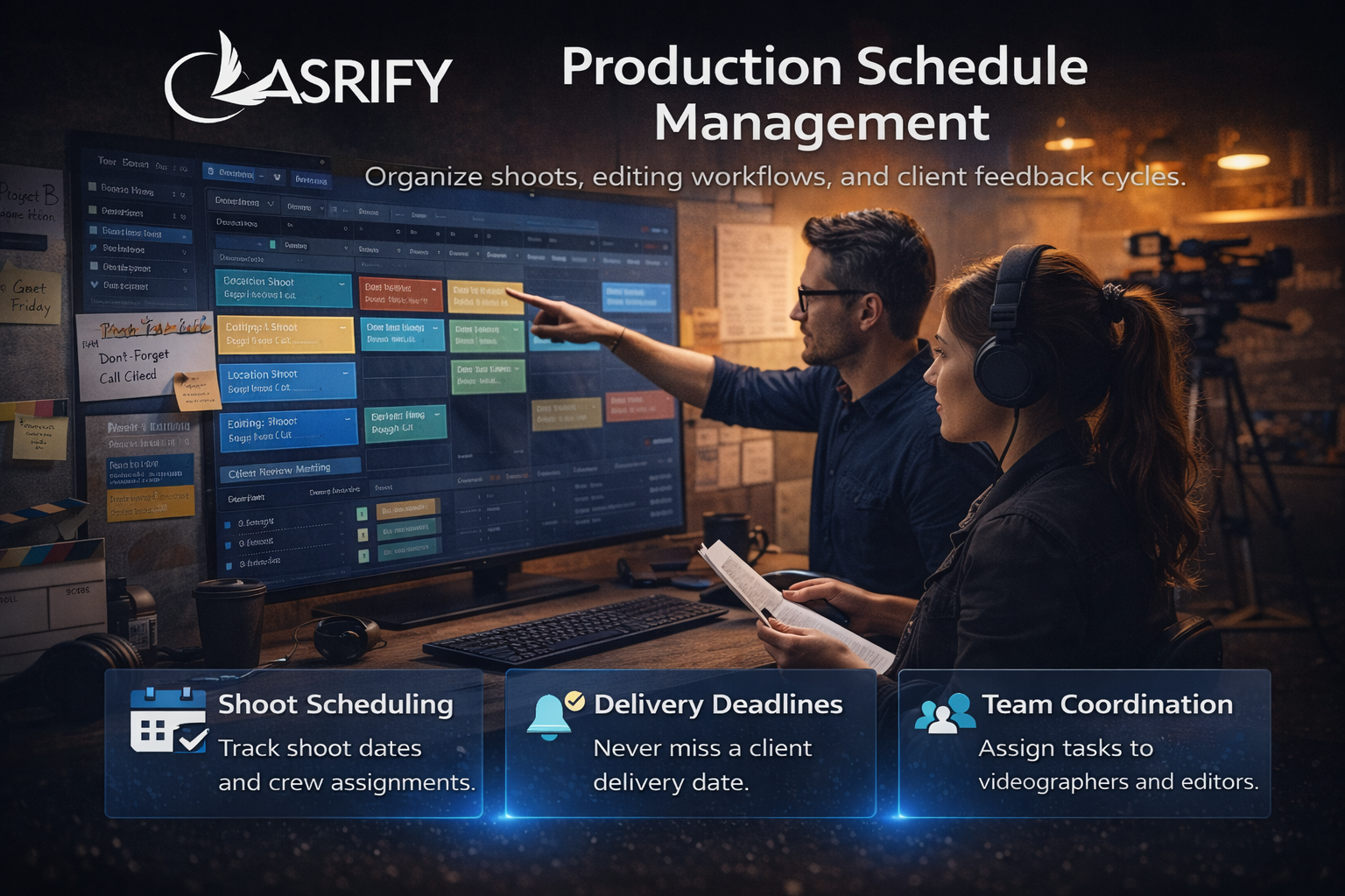 Production schedule and crew assignment management interface